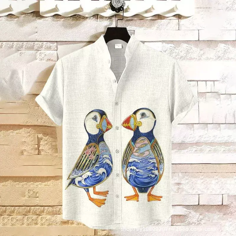 Camisa hawaiana con estampado 3D de pato para hombre, talla europea para playa, Comercio Exterior, exclusivo, gran descuento, 2024