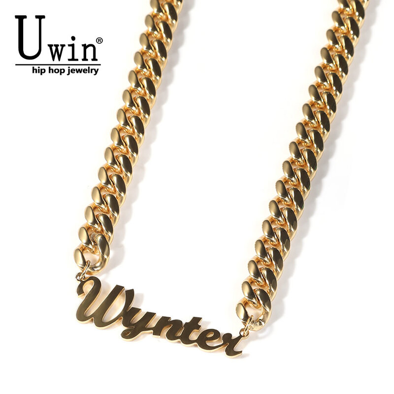 Uwin diy personalizado inicial pingente nome colar letras com corrente cubana 6mm 8mm de aço inoxidável