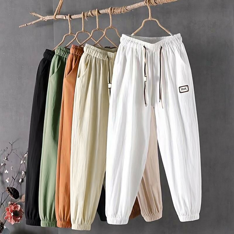 Women's Pants Solid Color Simple Harlan Leggings Loose And Slimming Cropped Oversized Plus Size Drawstring Pants For Women