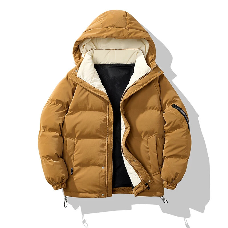Winter Men Parka Solid Color Harajuku High Quality Hooded Casual Warm Thickened Jacket Fashion Oversize