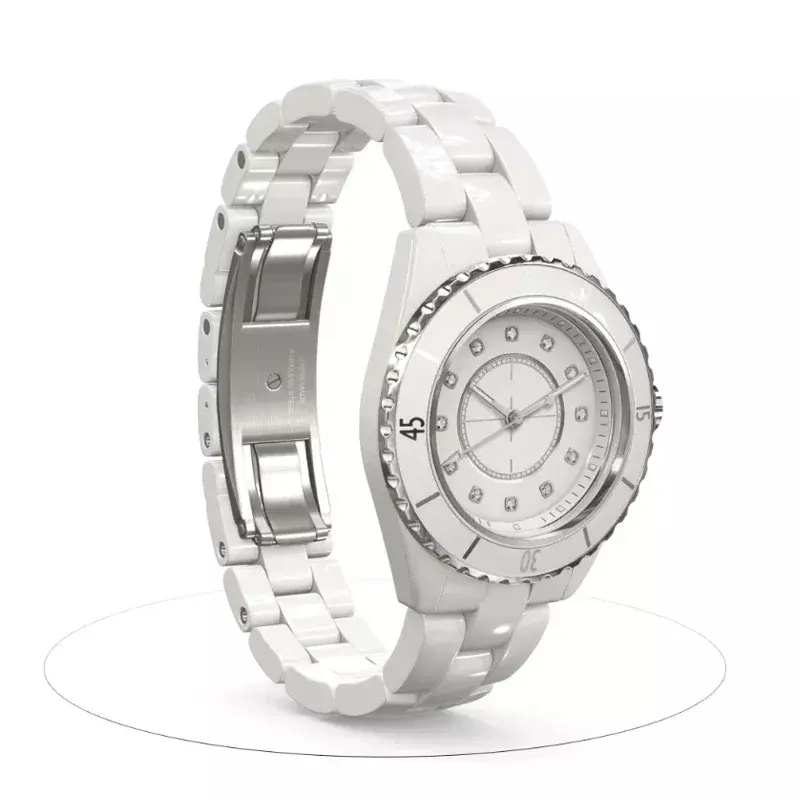 Reloj de cuarzo de lujo para hombre y mujer, pulsera de cerámica blanca y negra, con diamantes, a la moda