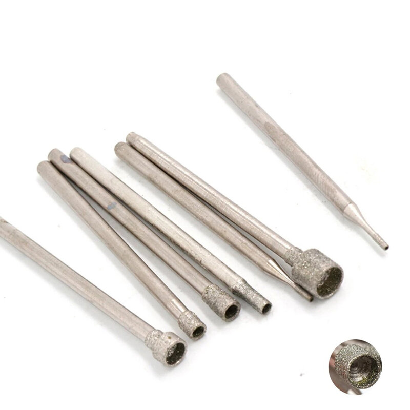 Diamond Burr Core Drill Bit, Haste de gravura para moagem de azulejos de vidro, cabeça oca, ferramenta rotativa elétrica, 2.35mm, 10pcs, 0.8-5mm