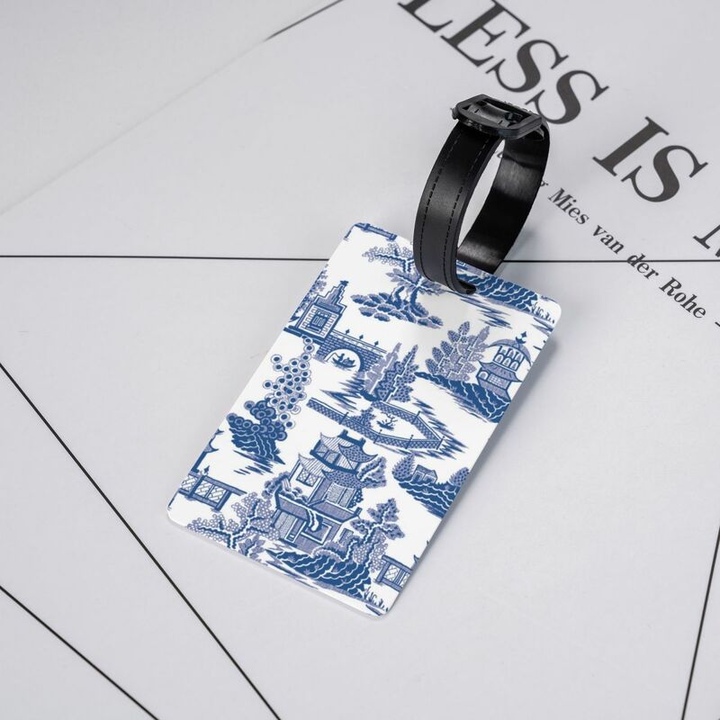 Custom Blue Willow Ancient Ming Porcelain Luggage Tag for Suitcases Chinoiserie Pattern Baggage Tags Privacy Cover Name ID Card