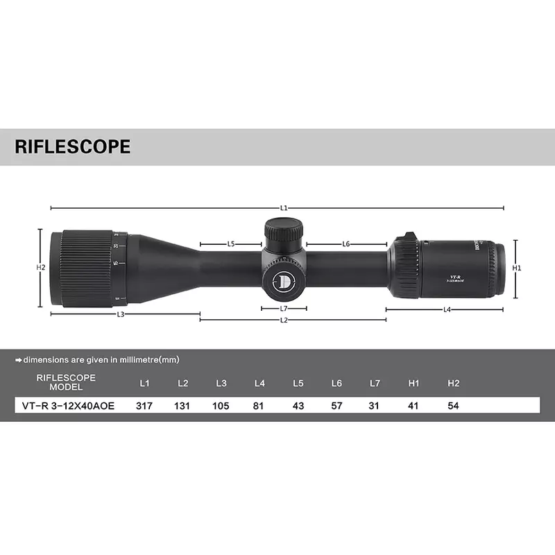 Descoberta VT-R 3-12X40AOE Caça Riflescope, Visão Iluminada Vermelha e Verde, Efeito Super de Parede Fina, Grande Âmbito de Campo de Visão