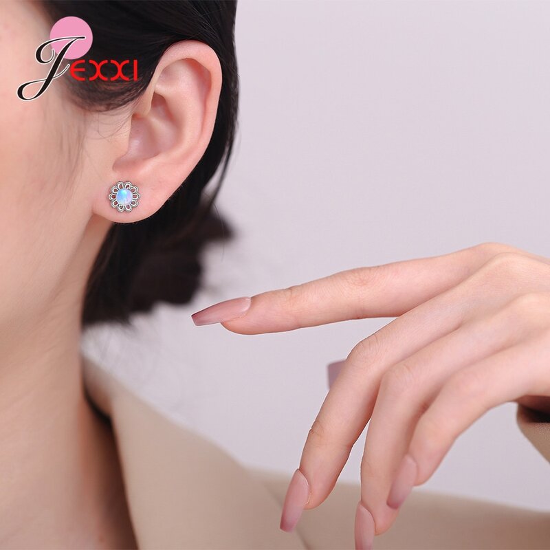 New Fashion Genuine 925 Sterling Silver Flower Shaped Stud Earring For Women Girls Female Party Wedding Jewelry Accessories