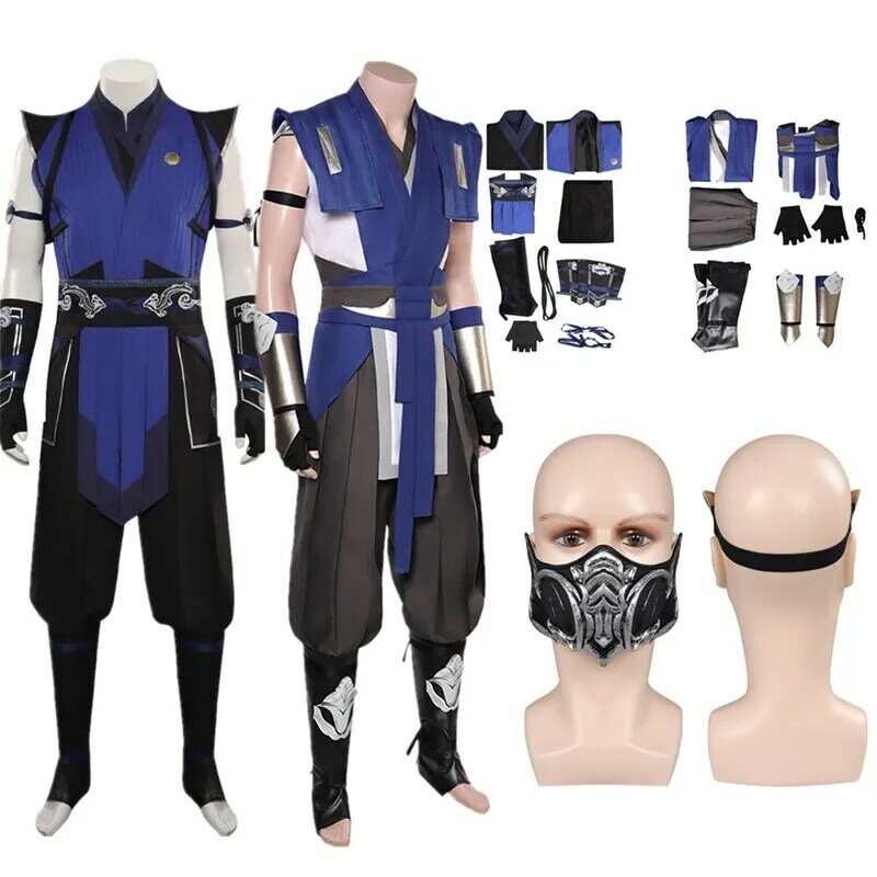 Disfraz de Cosplay de Mortal Kombat Sub Zero para hombres adultos, Top de fantasía, pantalones, máscara, trajes, disfraz de Halloween, traje de fiesta de Carnaval