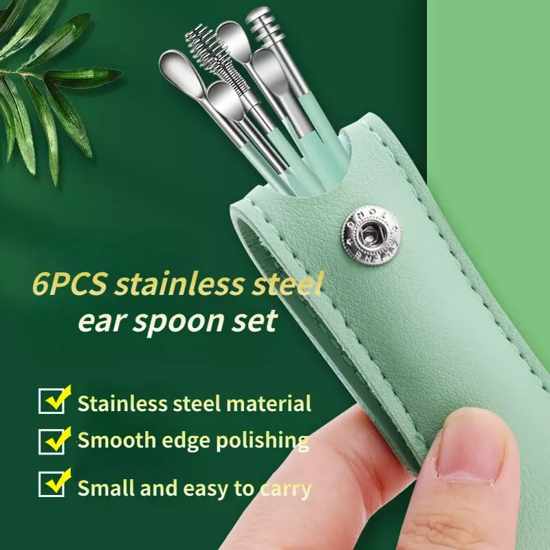 Stainless Steel Earpick Ear Cleaner Spoon Ear pick Ear Wax Removal Tool Kit Ear Spoon Care for Baby Adults 6PCS Ear Care Set