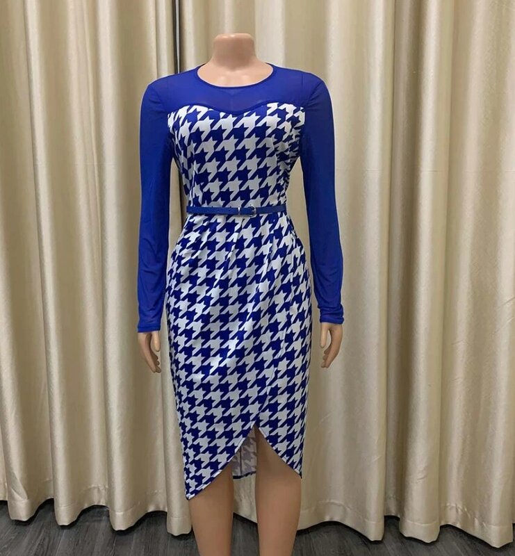 Dress Women's New Hot Selling Fashion 2023 Spot Long Sleeve Printed Spliced Mesh Professional Office Dress