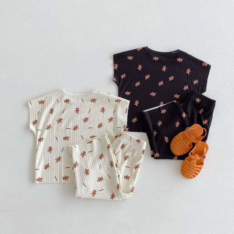 Summer New Children Sleeveless Home Clothes Set Baby Boy Girl Cute Bear Vest + Pants Casual 2pcs Suit Kids Breathable Outfits