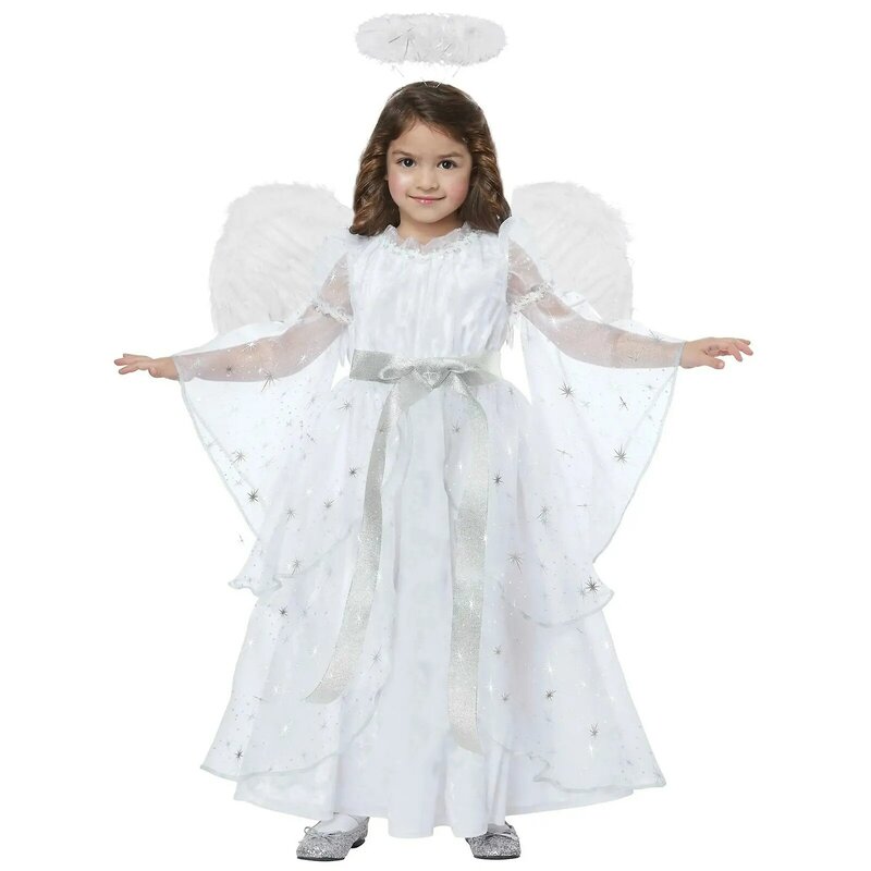 Disfraz de Ángel de alas de plumas blancas, traje de Cosplay, espectáculo de escenario, mascarada, Carnaval, vacaciones, vestido elegante