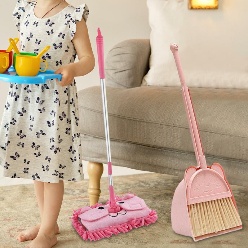 Mop Set mainan pembersih rumah tangga, sapu Mini dengan panci debu menyapu rumah anak-anak untuk usia 3-6 hadiah ulang tahun
