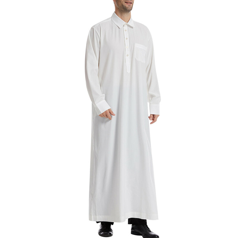 Designer Spring Summer Man'S Casual Solid Color Long Sleeve Shirt Loose Round Neck Robe 2024 New Vestido Largo Camisas Masculina