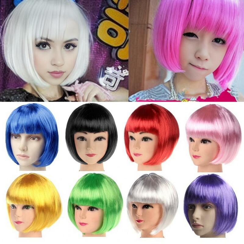 32cm Women Colorful Short Straight Wig with Bangs Girls Cosplay Bobo Wig Trendy Women Synthetic Hair Party Cosplay Costume