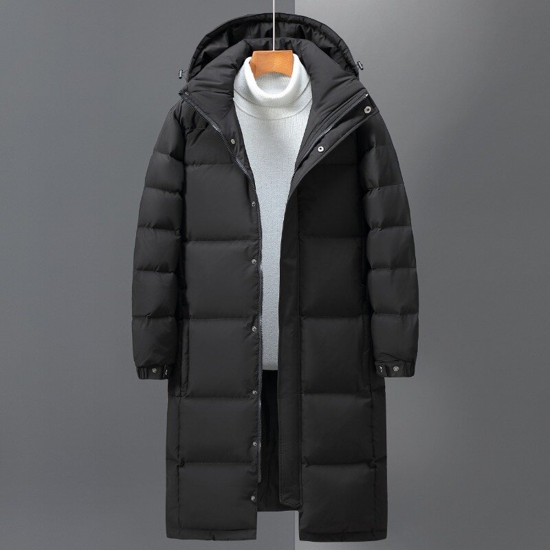 남성용 롱 덕 다운 코트, 후드 캐주얼 다운 재킷, 남성 야외 방풍 따뜻한 겨울 재킷, 남성 의류, 고품질