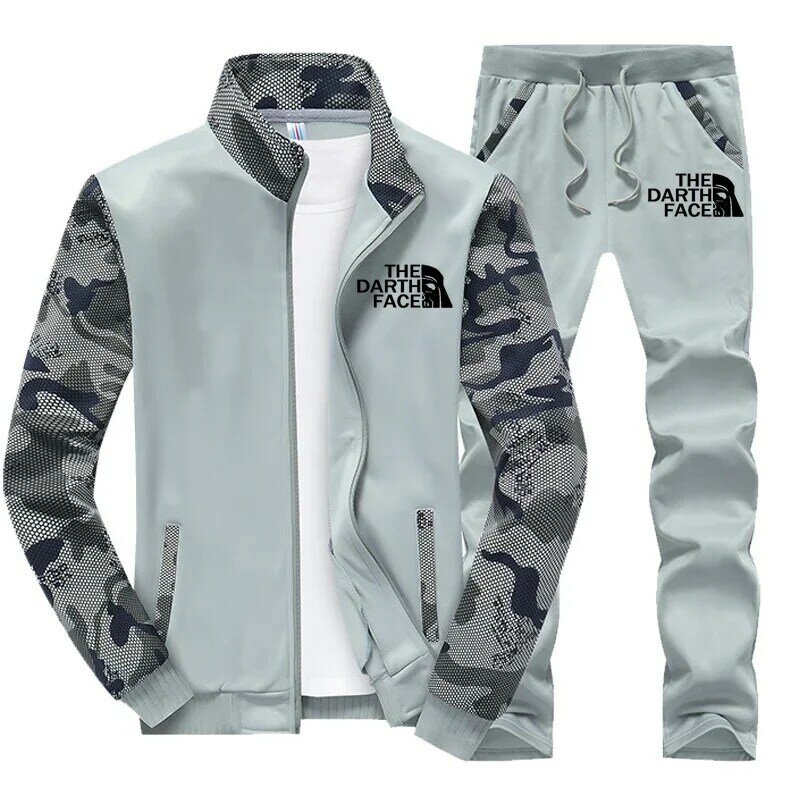 Famous Outdoor Brand THE DARTH FACE Logo Print Spring Autumn Men Camouflage Color Matching Jacket+Pants Sets Customizable Logo