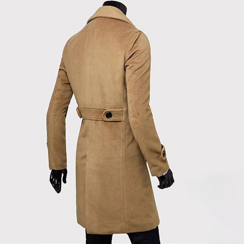 Autumn Winter Long Trench Coat Double-breasted Solid Color Mid-Length Windproof Thick British Slim Jacket gabardina hombre