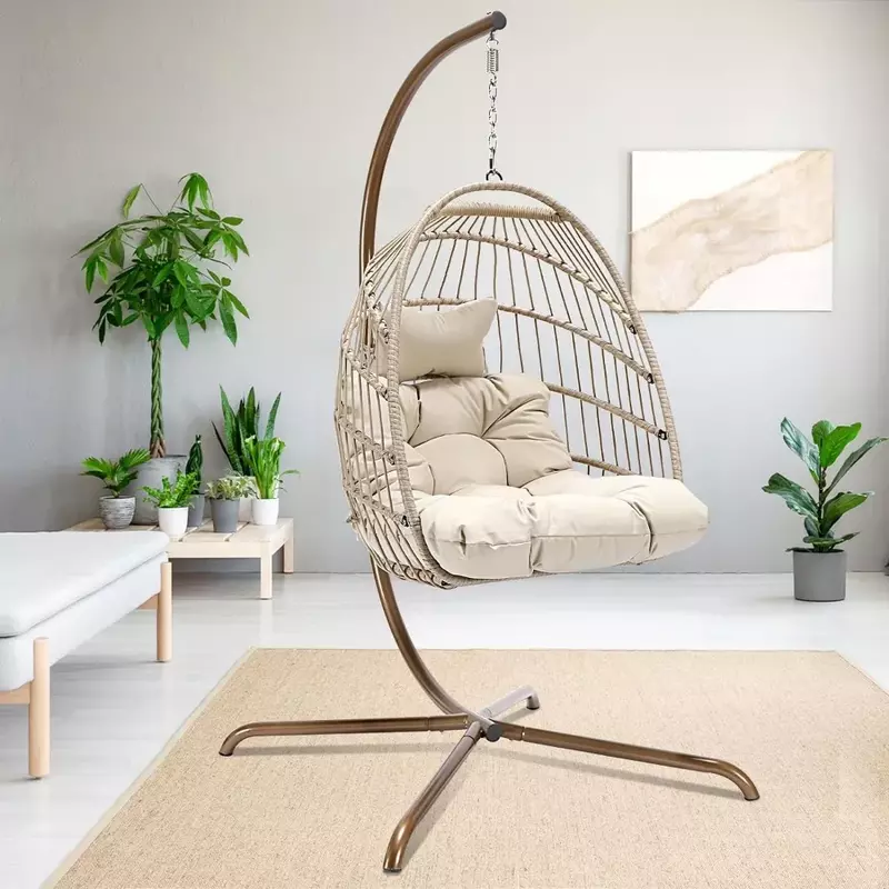 Swing Egg Chair with Stand Wicker Rattan Patio Basket Hanging Chair  Bedroom Balcony Patio Hanging Basket Chair Hammock