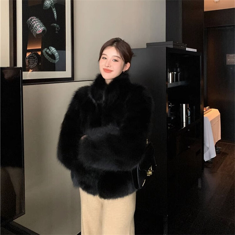 2023 New Fox Hair Imitation Environmental Protection Fur Cardigan Autumn Winter Short Fur Coat Women Thickened Young Celebrity