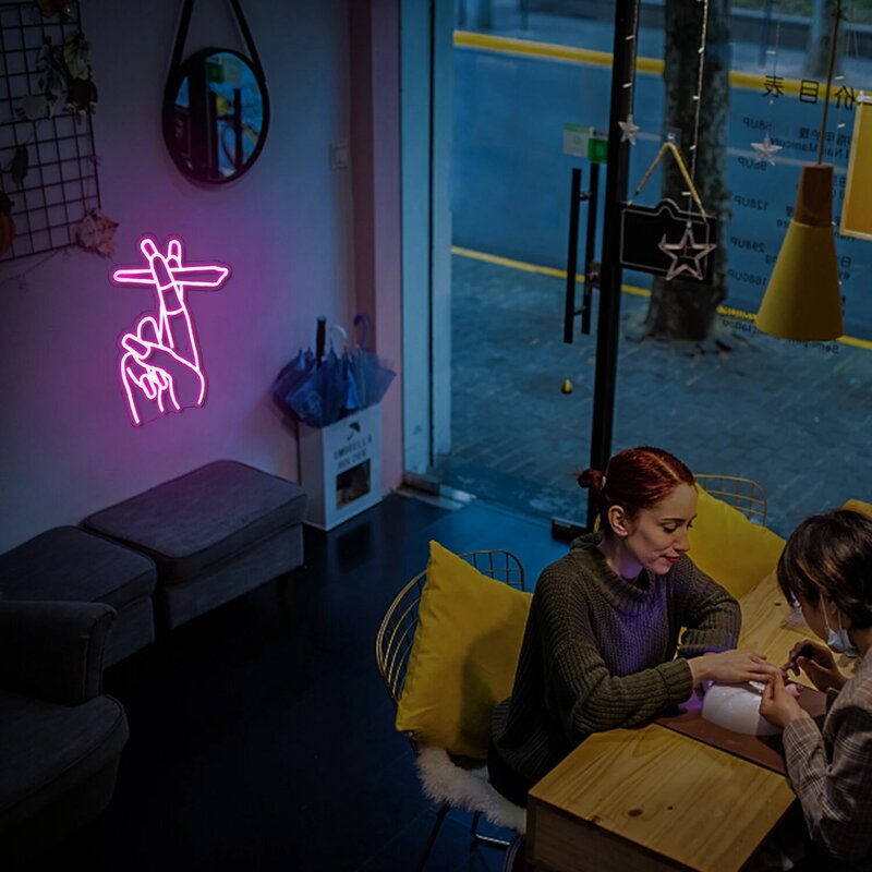 Tanda Neon gestur merah muda LED ruangan dekorasi dinding lampu bertenaga USB gantung lampu seni desain pribadi untuk hadiah pesta rumah Bar klub