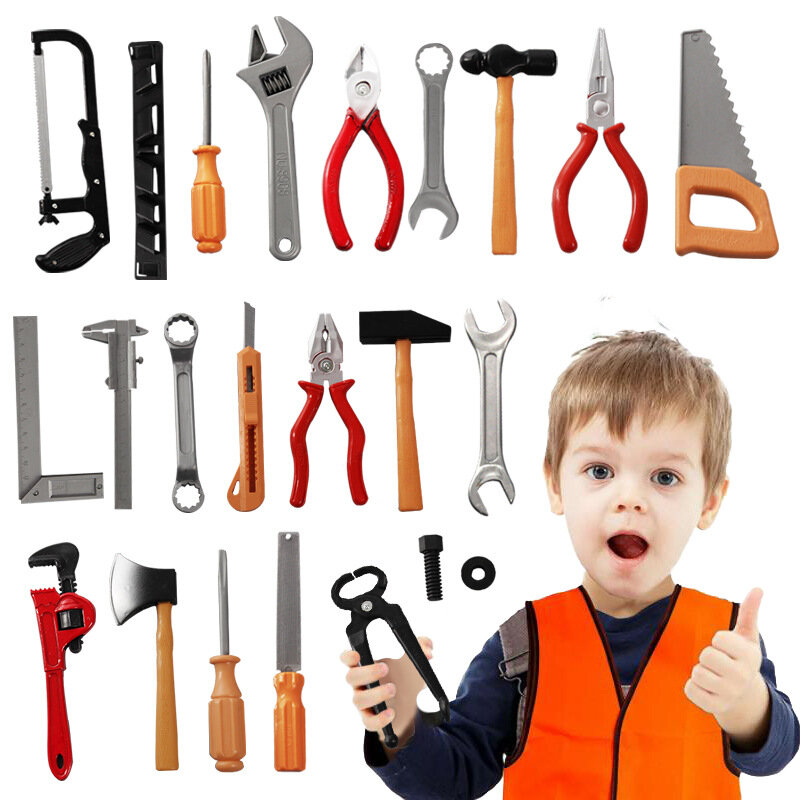 Zestaw narzędzi do naprawy zabawek dla dzieci zestaw narzędzi do napraw dla chłopca bezpieczne plastikowe narzędzia do konserwacji dzieci wkrętak młotek szczypce udawaj zabawkę