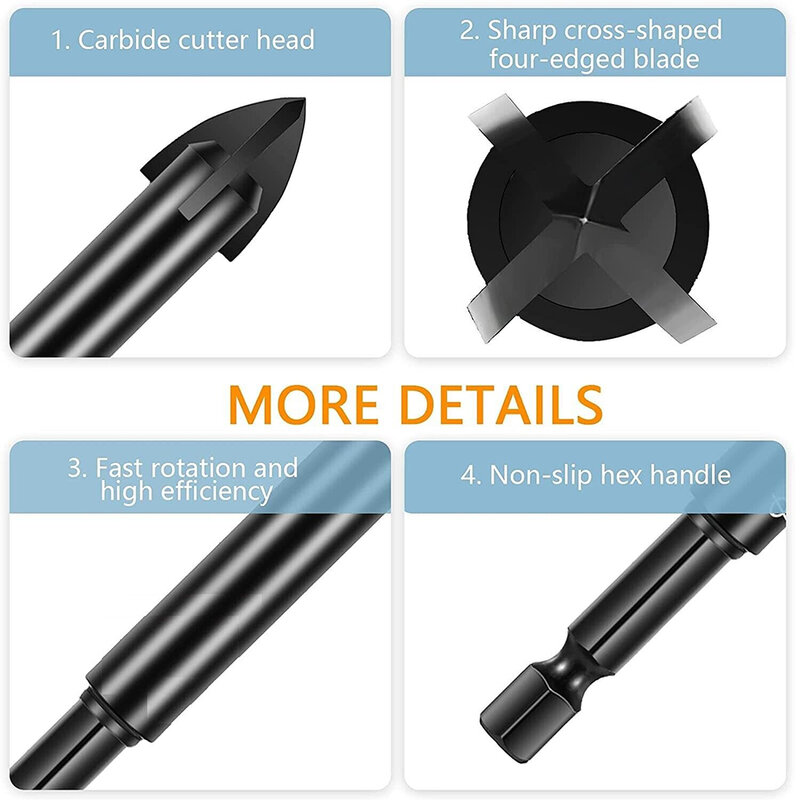 10pc 6mm Cross Spear Head Drill Bit Tungsten Carbide Hex Shank For Tile Porcelain Marble Ceramic Glass Brick Drilling Power Tool