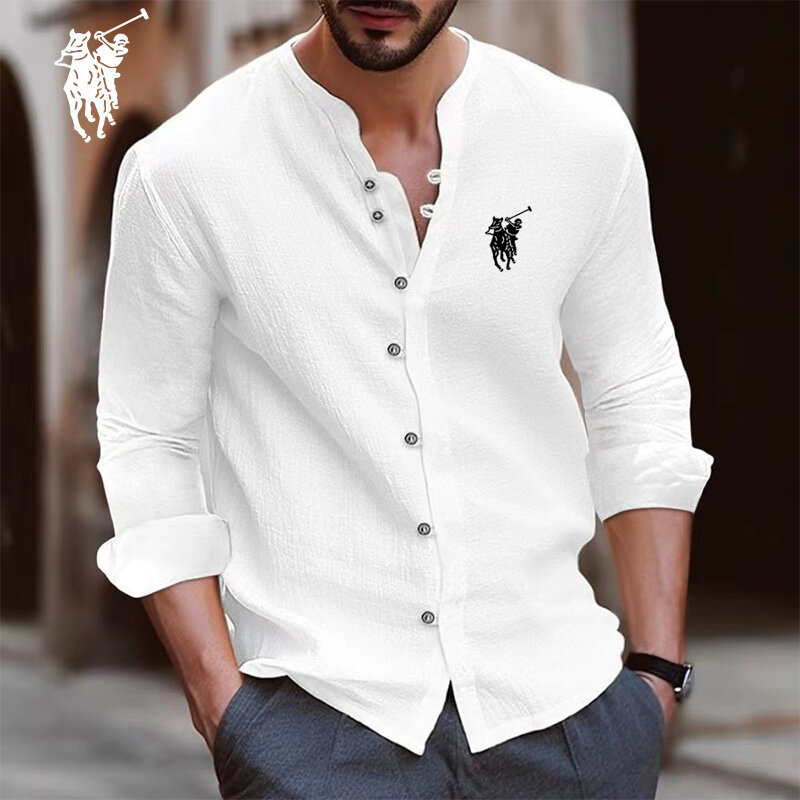 Camisa de lino y algodón de manga larga para hombre, Camiseta holgada informal de negocios, Top de Primavera/Verano, 2024