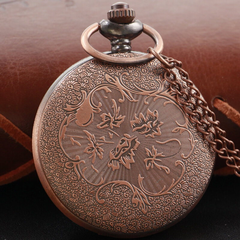 Classic Goddess Head Embossed Quartz Pocket Watch Red Ancient Pendant Necklace Chain Universal Fob Watch for Boys and Girls