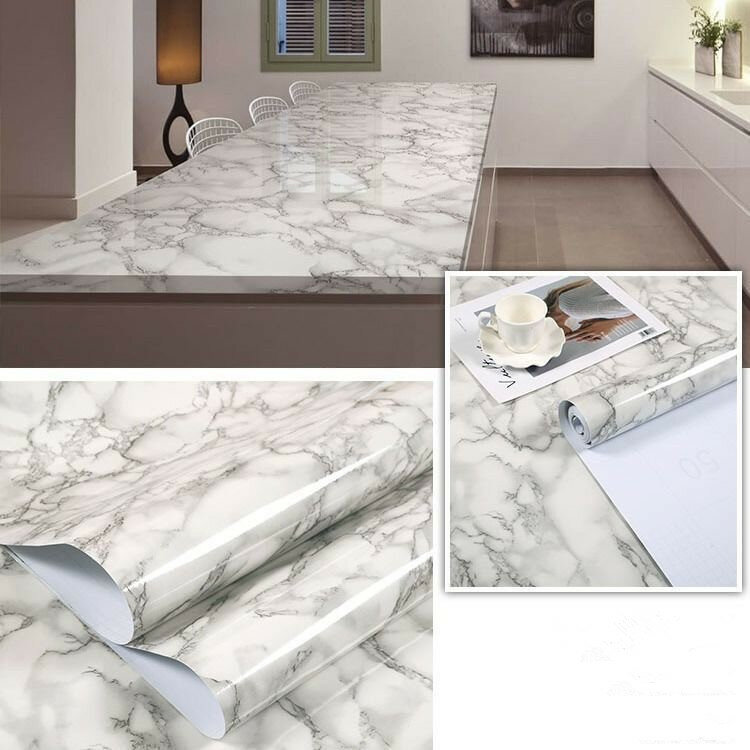 80cm Waterproof Marble Wall With Oil Proof Kitchen Stickers Cabinet Table Countertop Refurbished Self-adhesive PVC Wallpaper