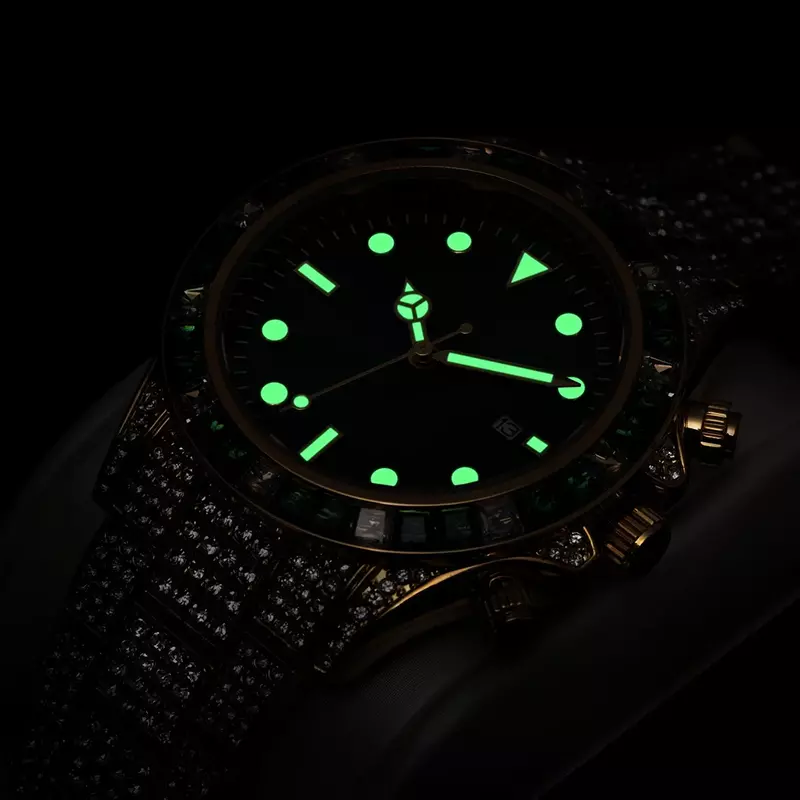 Reloj chapado en oro de 18K para Hombre, pulsera totalmente de diamantes, estilo Hip Hop, resistente al agua, envío directo
