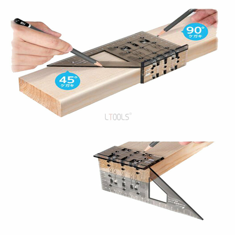 New Woodworking 2X4 Stop Gauge Ruler 3D Mitre Angle Measuring Square Measure Tool 45 Degree and 90 Degree with Carpenter Pencil