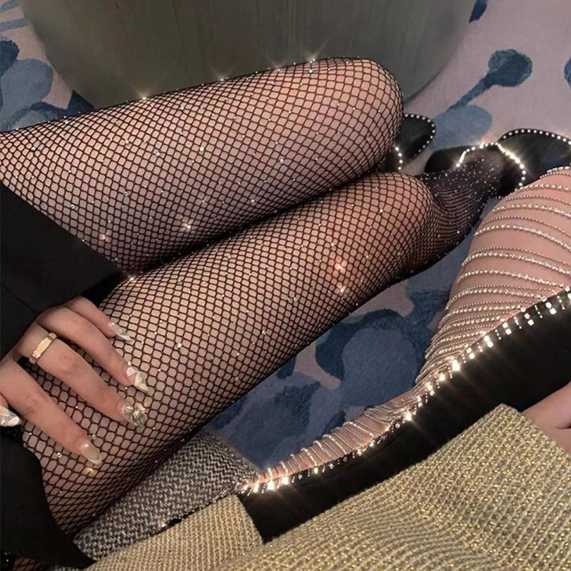 2024 Summer Fishnet Diamond Pantyhose for Women Sexy Fashion Shiny Net Tights Female Slim Rhinestone Mesh Nylon Stockings Tights