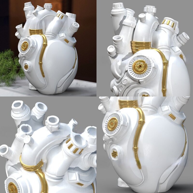 Cyberpunk coração vaso tecnologia resina flor recipiente potes corpo escultura desktop decoração para casa ornamentos artesanato presentes