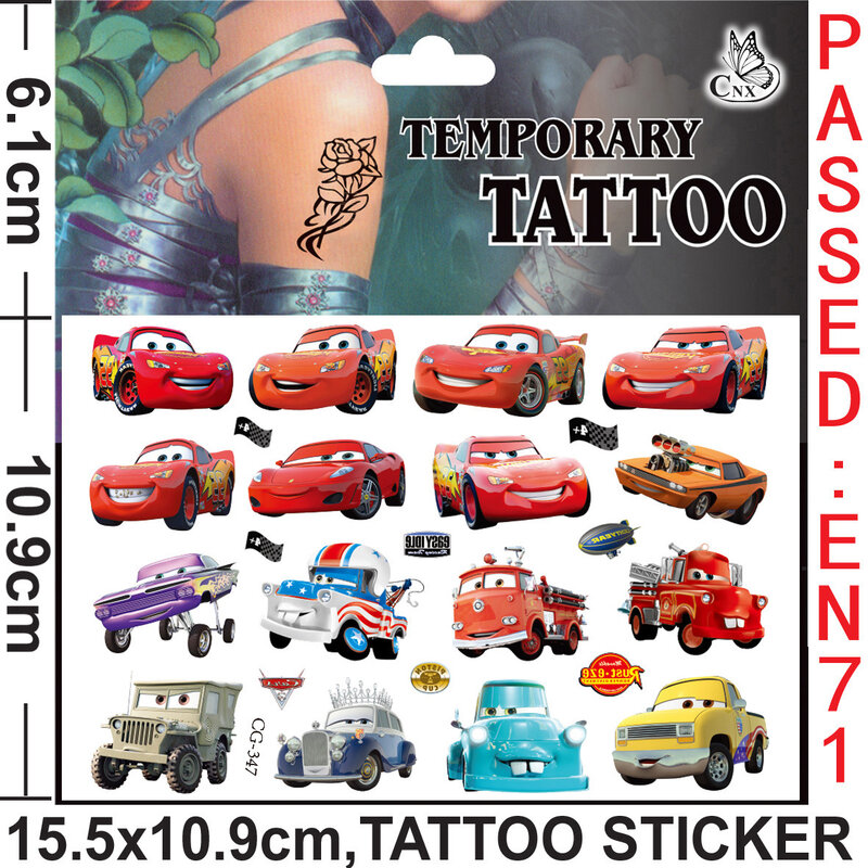 1Pcs การ์ตูนดิสนีย์อะนิเมะรถยนต์เด็กชั่วคราว Tattoo Body Art สติกเกอร์รอยสักคอสเพลย์ของเล่นสำหรับของขวัญเด็ก