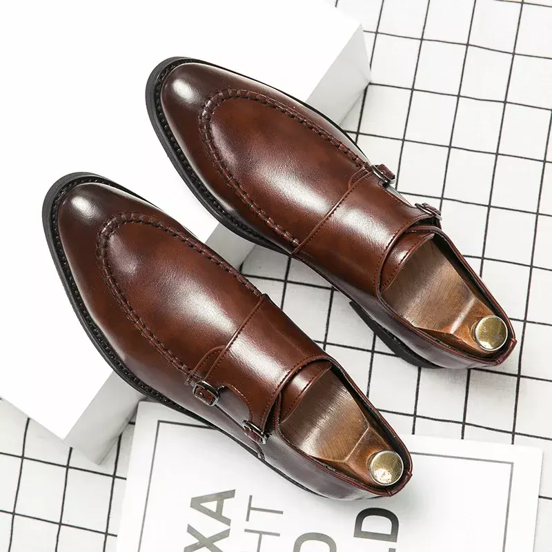 Japanische Business Lederschuhe Herren große formale Munk Schuhe Herren lässig Low Top Schnalle Mönch Schuhe px041