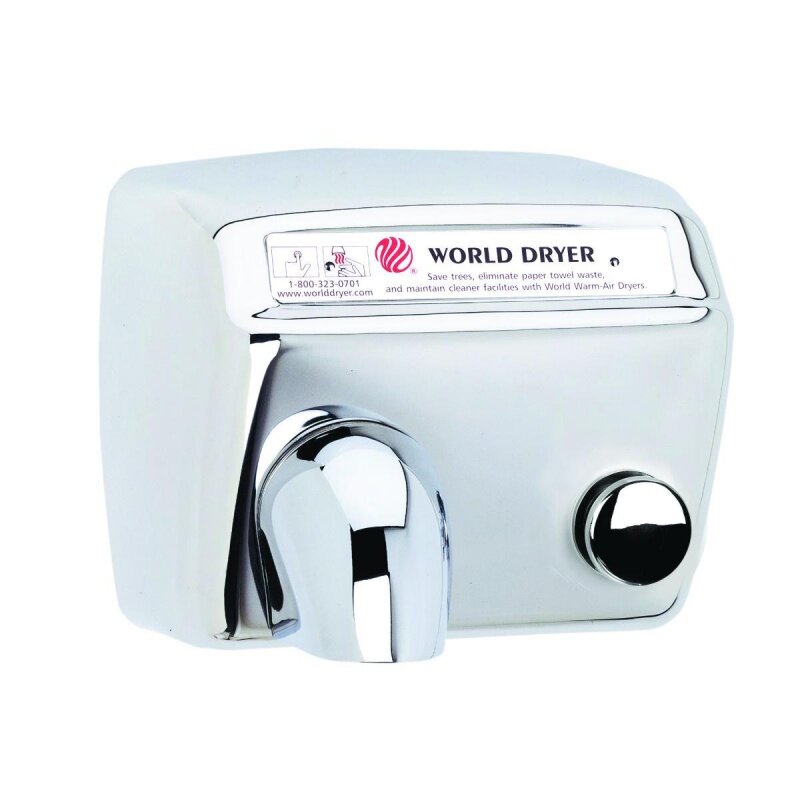 World Dryer DA5-972 model a durable standard hand dryer push button finish: polished stainless steel, voltage: 110-120 V, 20 amp