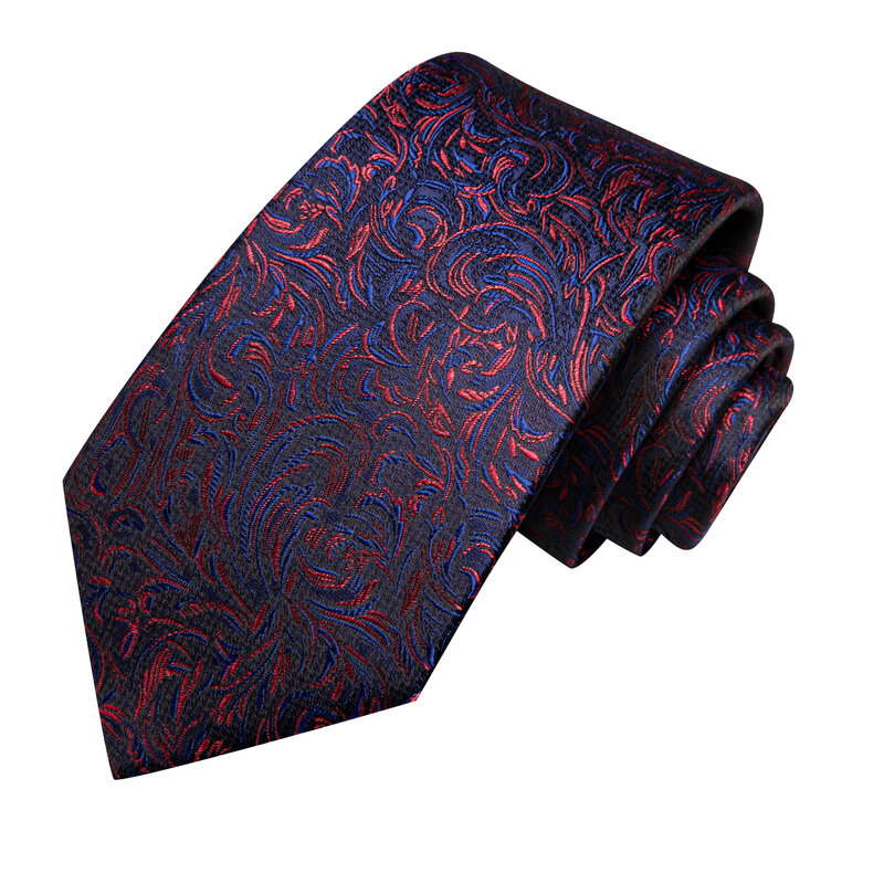 Hi-Tie ดีไซน์เนอร์สีแดงฟ้าเน็คไทที่สง่างามสำหรับผู้ชายแฟชั่นแบรนด์งานแต่งงานเนคไท handky cufflink ขายส่งธุรกิจ