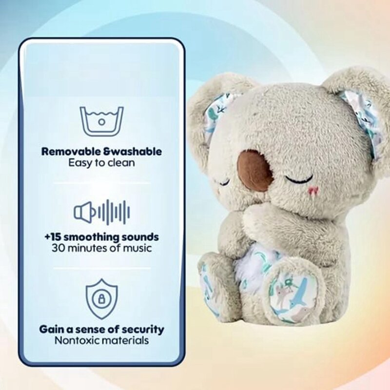 Brinquedo de pelúcia com música, calmante, ansiedade, sono, respiração coala, coala, sono