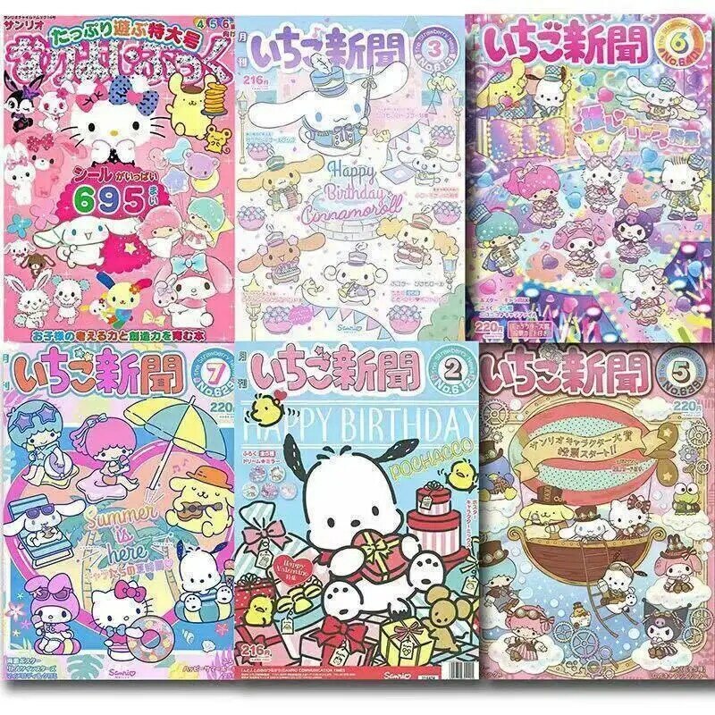 Sanrio Cartoon Anime Poster, Anime bonito, Cinnamoroll, Hello Kitty, Kuromi, Bill bonito, Mensal, Revista, Decoração do quarto da menina, Y2K