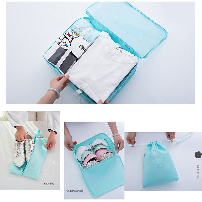 7 teile/satz Reisetaschen neue große Kapazität Speicher Veranstalter Koffer Verpackung für tragbare Kleidung Unterwäsche kosmetische Reisetasche