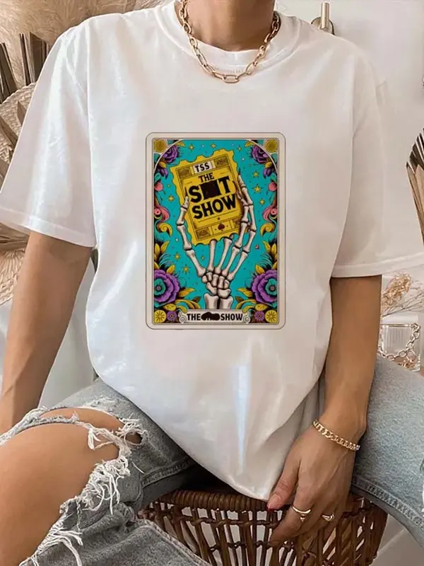 Tarot nadrukowana marka T-shirt luźna koszulka nadrukowany wzór Top z nadrukiem Plus rozmiar Basic krótkie rękaw nowy modny Trend T-Shi