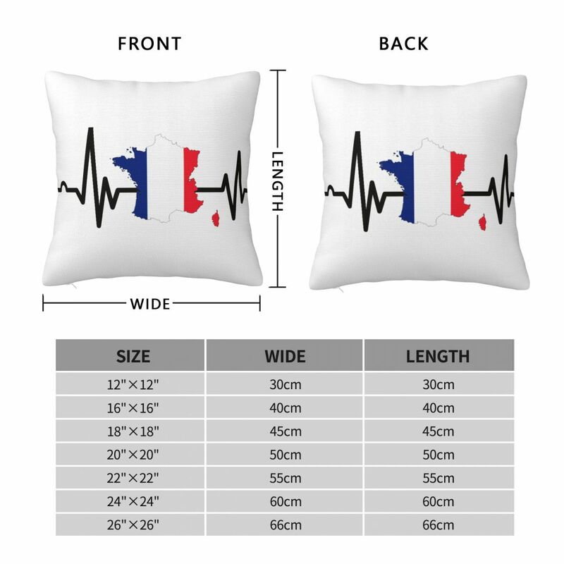 Heartbeat France Flag Square Pillow Case for Sofa Throw Pillow