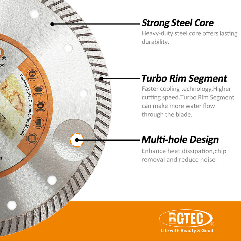 BGTEC 10 pz/set disco da taglio con lama Turbo diamantata Super sottile disco da taglio 105/115/125mm smerigliatrice angolare in pietra per piastrelle di marmo ceramico