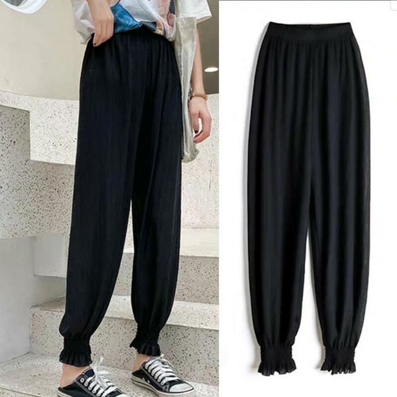 Stylish Casual Bloomers  Ice Silk Quick Drying Lady Bloomers  Fine Striped Print Casual Long Pants