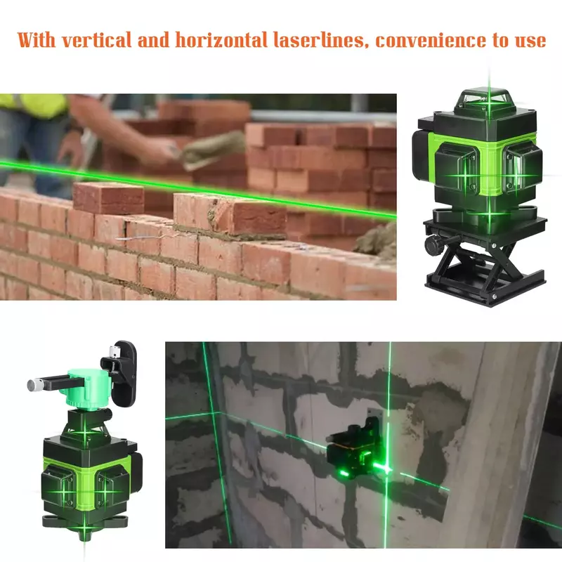 Laser de Mesure Verticale et Horizontale à Lumière Verte 4D 16/12 /8 Lignes, Niveau Incliné, Outils de Construction