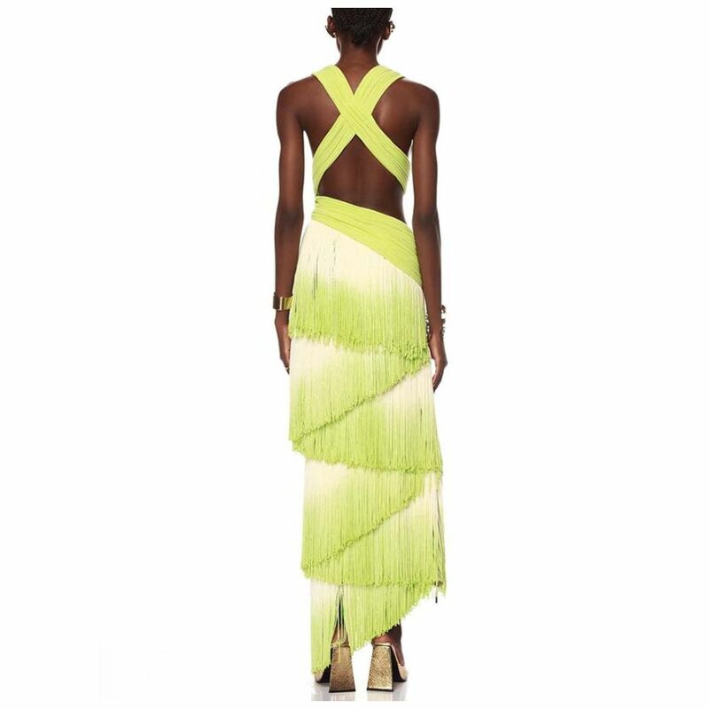 Gaun pantai 2024 gaun Retro rumbai gradien wanita gaun Maxi modis tanpa lengan pakaian pantai desain desainer potongan