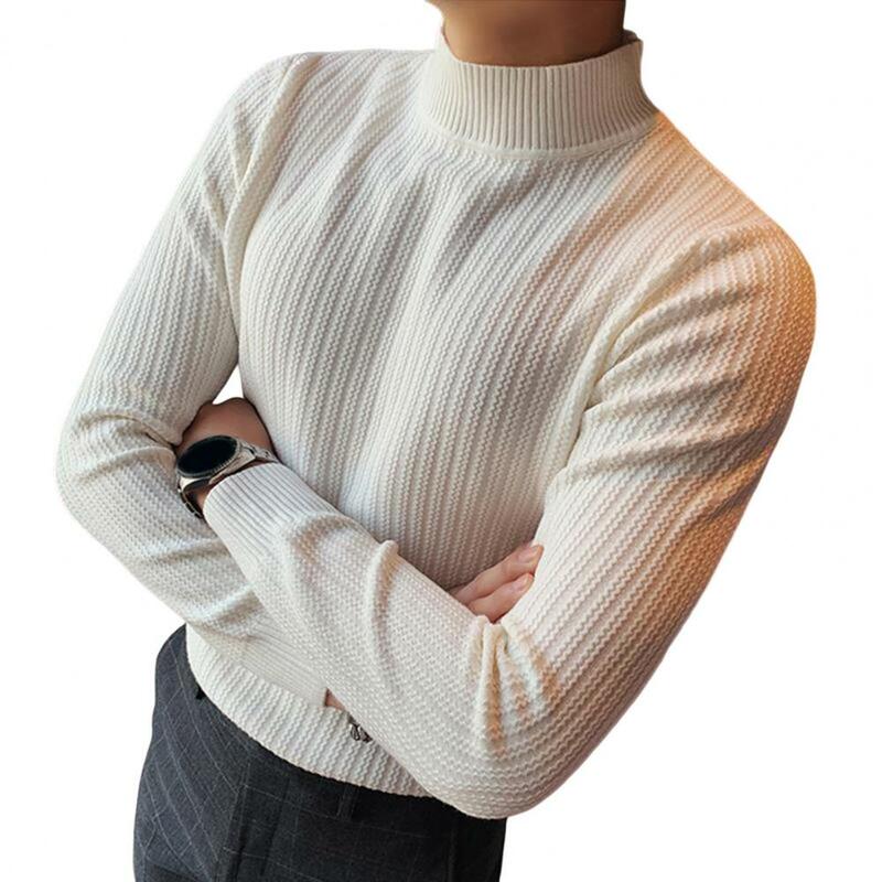 Large Size 3XL-M Autumn Winter Half Turtleneck Stripe Sweater Men Elastic Knitting Pullover Korean Slim Solid Tight Sweater Tops