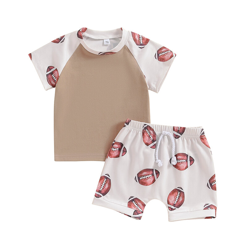 Completi estivi per neonato stampa calcio t-shirt manica corta pantaloncini Set vestiti per il giorno del gioco del bambino