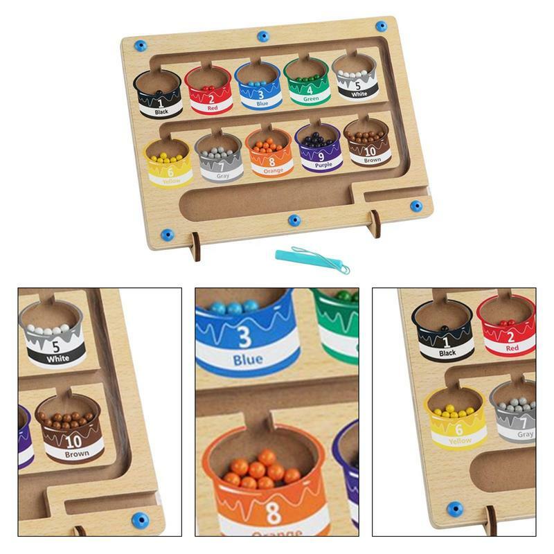 Wooden Magnetic Color Number Maze With 55 Beads Baby Montessori Educational Children Toys Color Recognition Game Gift For Kids