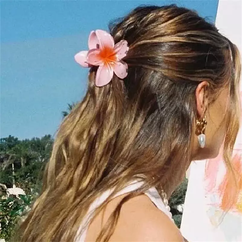 Pinzas para el pelo de acrílico con flores degradadas para mujer y niña, horquillas dulces, sombreros Hawaianos para playa, accesorios para el cabello, novedad