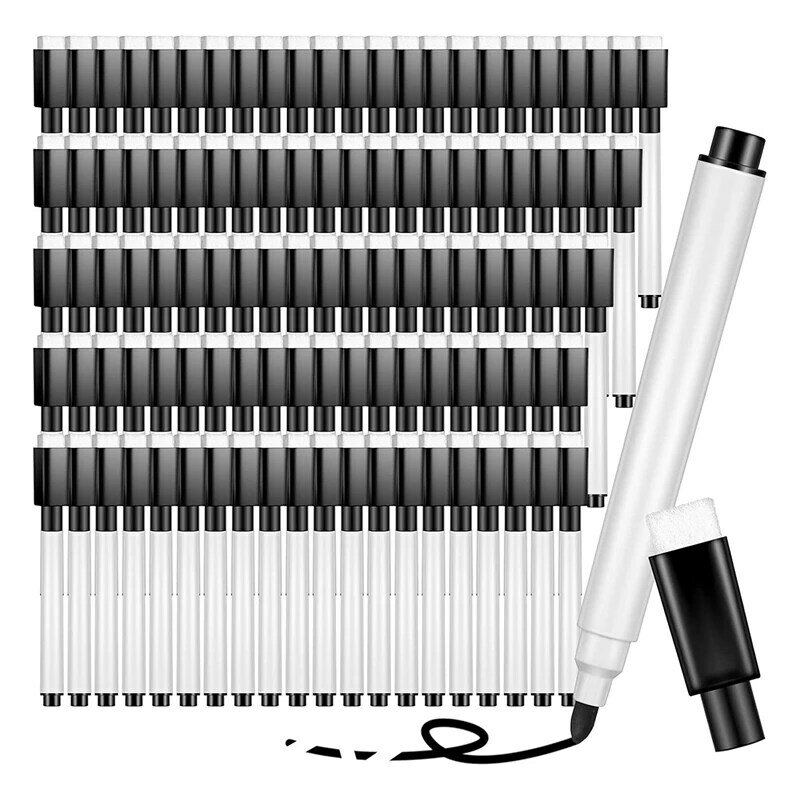 100 sztuk łatwe wymazywanie markery na tablicy czarne łatwe wymazywanie markery z gumowa zatyczka drobnymi końcówkami łatwe wymazywanie